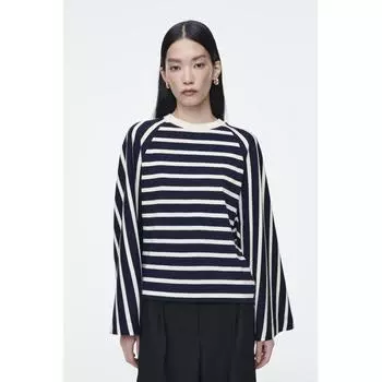 COS Футболка с длинным рукавом Japan Boxy navy/off-white/striped/XS