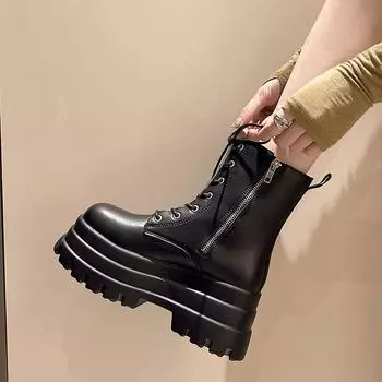 cos heightening shoes 20cm heightening and showing legs thin platform shoes 9cm British style trend new short boots short Martin boots 35 чёрный