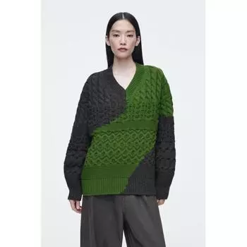 Cos Japan Abstract Cable Knit Merino Wool Sweater CHARCOAL GREEN/XS