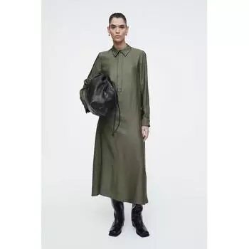 Cos Japan Herringbone Maxi Shirt Dress khaki herringbone/32