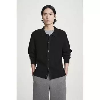 Cos Japan кардиган из шерсти и кашемира в рубчик с воротником Black/XS