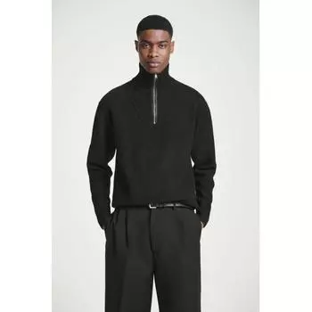 Cos Japan кожаный свитер из мериносовой шерсти с застежкой-молнией на половину длины Black/L