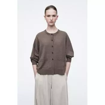 Cos Japan Merino Wool Кардиган с круглым вырезом Braun/XS