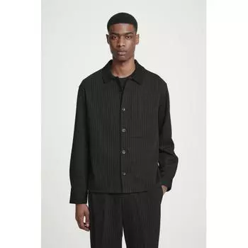 Cos Japan Oversized Pinstripe Wool Blend Jersey Shirt blackpinstripe/XS