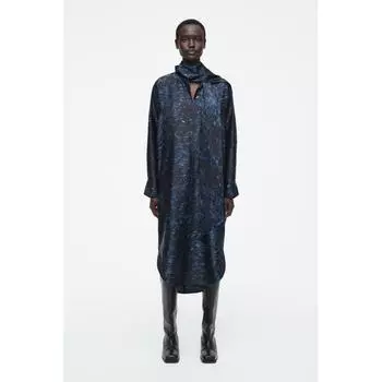 Cos Japan Print Scarf Detail Midi Dress blue/32