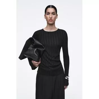 Cos Japan Rib Knit Long Sleeve Top Black/XS