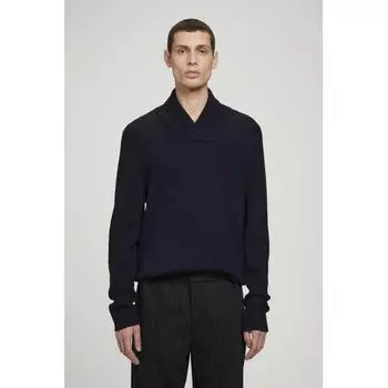 Cos Japan Shawl Collar Ribbed Merino Wool Sweater navy/M