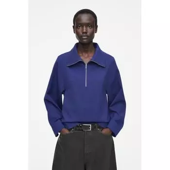 Cos Japan шерстяная смесовая блузка с застежкой-молнией на половину длины blue/32