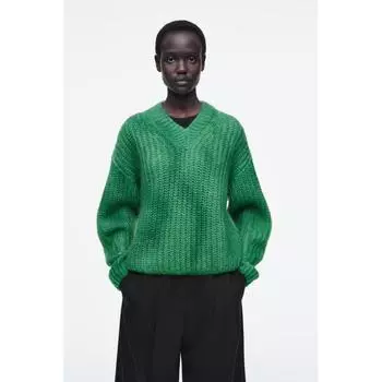 Cos Japan Spray Effect мохеровый свитер с V-образным вырезом green/S