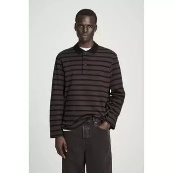 Cos Japan Striped Long Sleeve Polo Shirt brown/black/XS