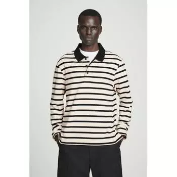 Cos Japan Striped Long Sleeve Polo Shirt ECRU/ black/XS
