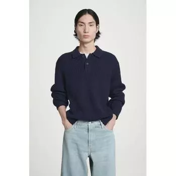 Cos Japan свитер-поло из крученой пряжи из шерсти navy melange/XS