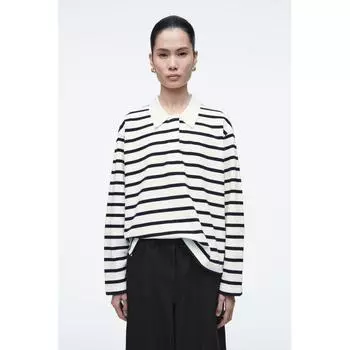 Cos Japan Свободная полосатая рубашка поло с длинным рукавом white/stripe/S