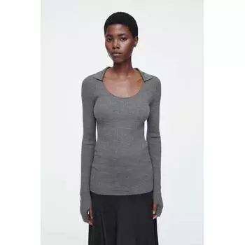 Cos Japan Топ из мериносовой шерсти с открытым воротником fossils/LP