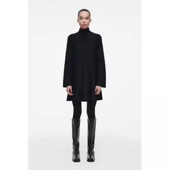 COS Платье-мини из шерсти с расклешенным воротом в японском стиле navy/XS