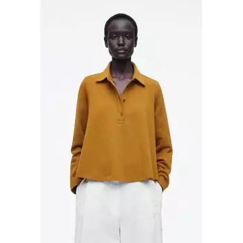 COS Расклешенный хлопковый трикотажный поло из Японии Braun/XS