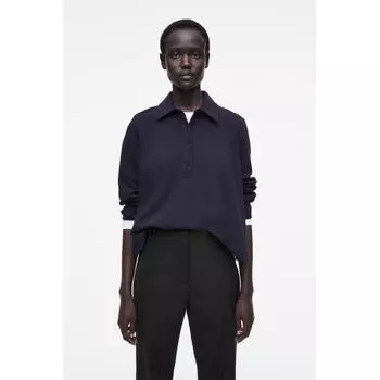 COS Расклешенный хлопковый трикотажный поло из Японии navy/XS