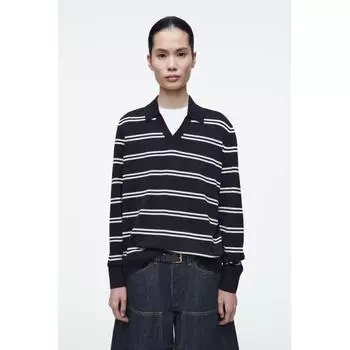 COS Рубашка-поло из японского трикотажного шелка navy/stripe/XS