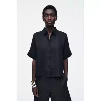 COS Японская свободная льняная рубашка с коротким рукавом navy/32