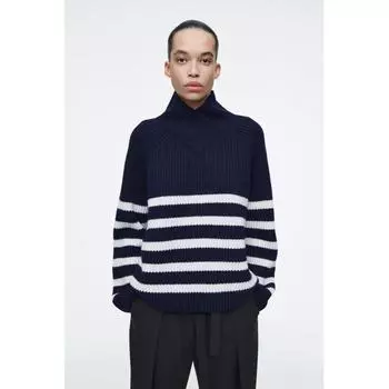 COS Японский свитер из мериносовой шерсти с воротником-хомутиком navy/cream/XS