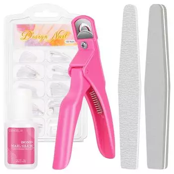 COSCELIA 100 шт. прозрачные/белые типсы для накладных ногтей и 10 г клея для ногтей Машинки для стрижки ногтей Инструменты для маникюра для дизайна ногтей Наборы для наращивания ногтей