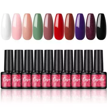 COSCELIA, 10 цветов, гель-лак для ногтей, розовый, красный, коллекция, маникюрный набор, подарок для мамы, гель для дизайна ногтей, дизайн ногтей, набор гелей для ногтей, украшения для ногтей