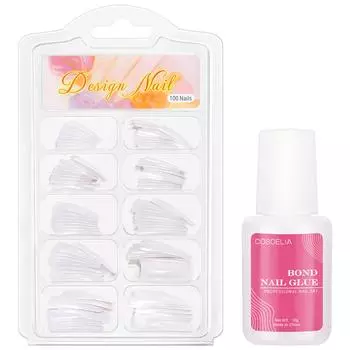 COSCELIA 10 г клей для ногтей Клей для накладных ногтей Сильная адгезия и 100 шт. Типсы для акриловых ногтей Инструменты для маникюра Набор для наращивания ногтей