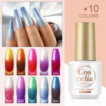 COSCELIA 10 Гель-лак с изменением цветовой температуры, 7 мл, термогель, меняющий цвет, замачиваемый УФ-гель для ногтей, блестящий температурный маникюр, искусство