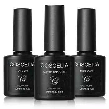 COSCELIA 10 мл Базовое верхнее покрытие 3 шт. Гель-блеск без протирания Набор матового верхнего и базового покрытия для замачивания Лампа для ногтей Стойкое верхнее покрытие Гель-лак для ногтей для салона DIY