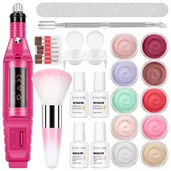 COSCELIA 10 шт., 2 г, порошок для окунания ногтей, натуральный сухой без УФ-светодиодной лампы, кристаллический порошок с жидкой системой, основа, топ, французский маникюр с блестками, маникюрный набор