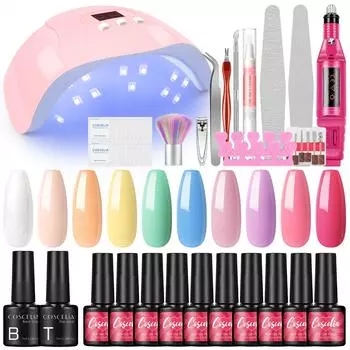 COSCELIA 10 шт., гель-лак для ногтей, полуперманентный УФ-гель, маникюрный набор для ногтей, 6 Вт, УФ-светодиодная лампа, дрель для ногтей, набор инструментов для дизайна ногтей