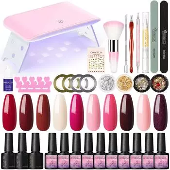 COSCELIA 10 шт. набор гель-лаков для ногтей, лаки для ногтей и лампа для сушки ногтей, маникюрный набор, замачиваемый лак со стразами