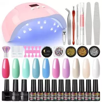 COSCELIA, 10 шт., набор гель-лаков для ногтей с замачиваемым верхним базовым покрытием, 36 Вт, лампа для сушки ногтей, украшение для ногтей, стразы, дизайн ногтей, маникюрный набор