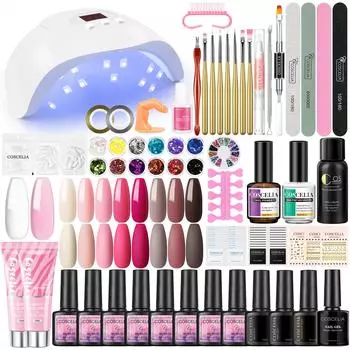 COSCELIA, 10 шт., набор гелей для наращивания ногтей, набор полигель-лаков для ногтей, набор гель-лаков для ногтей, 36 Вт, лампа для ногтей, 150 шт., накладные накладные ногти, украшение для ногтей, блестящие маникюрные инструменты