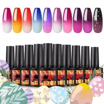 COSCELIA 10 шт. замачиваемый гель-лак 8 мл, изменяющий температуру лак для ногтей Хамелеон, меняющий цвет гель-лак для ногтей, маникюрный набор, полуперманентный Vernis