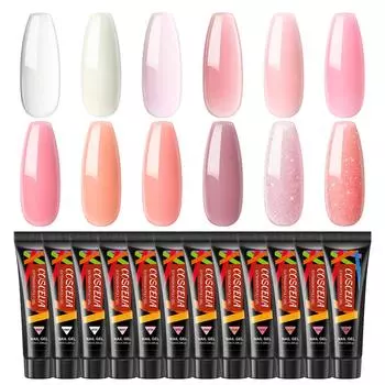 COSCELIA 10ML 12 Colors UV Construction Gel Poly Extension Gel Semipermanent Hard Gel Nail Extension Nail Glitter UV Nail Crystal Nail Acrylic Nail