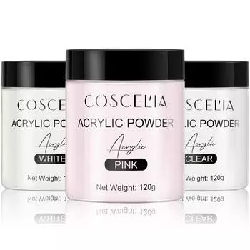 COSCELIA 120 г акриловая пудра прозрачный розовый белый порошок для дизайна ногтей акриловая пыль для резьбы по ногтям хрустальный порошок для наращивания ногтей накладные ногти маникюрный инструмент