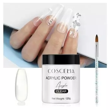 COSCELIA 120 г набор акриловой пудры, прозрачный розовый, белый порошок для окунания ногтей, 3D-дизайн, набор хрустальной пудры для накладных ногтей, инструменты для наращивания ногтей