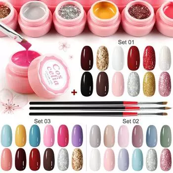 COSCELIA 12-цветный набор УФ-гелей для ногтей, замачиваемый УФ-гель, чистый цвет и прозрачный цвет, УФ-гель для ногтей + набор акриловых ручек для печати, 5 мл, гель для рисования, дизайн ногтей