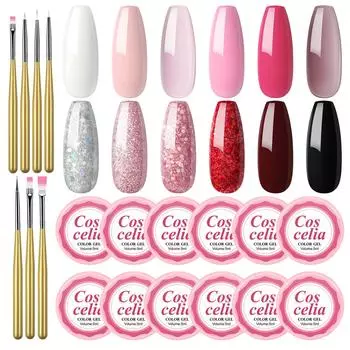 COSCELIA 12 шт. 5 мл УФ-цветной гель-лак для ногтей Набор гель-лаков для ногтей Soak Off УФ-гель для дизайна ногтей Маникюр Дизайн лак для ногтей лак гель для росписи ногтей