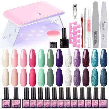 COSCELIA 12 шт., гель-лак для ногтей, маникюрный набор со светодиодной лампой для сушки ногтей 18 Вт, матовый верхний базовый слой, набор инструментов для маникюра, УФ-гель