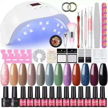 COSCELIA, 12 шт., набор гель-лаков для ногтей, 36 Вт, лампа для сушки ногтей, верхнее покрытие, базовое покрытие, маникюрный набор, рождественский подарок для набора гель-лаков для ногтей, инструменты для дизайна ногтей