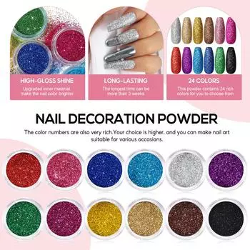 COSCELIA 12 шт., украшения для дизайна ногтей, блестящая пудра для ногтей, набор с блестками для хрустальной пудры, маникюрный инструмент, дизайн ногтей, акриловая пудра