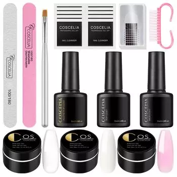 COSCELIA 15 мл набор для наращивания ногтей Art УФ-гель с верхним базовым слоем Лак для ногтей Матовое покрытие Формы для ногтей Буферная УФ-гель-кисть Набор гелей для наращивания ногтей