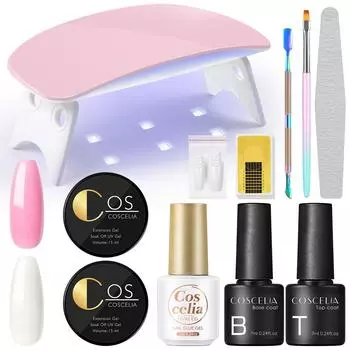 COSCELIA 15 мл Полигель для наращивания ногтей Набор инструментов для маникюра и дизайна ногтей Желейный гель Поли УФ-гель и базовое верхнее покрытие Лампа для ногтей Накладные кончики ногтей Набор для создания ногтей