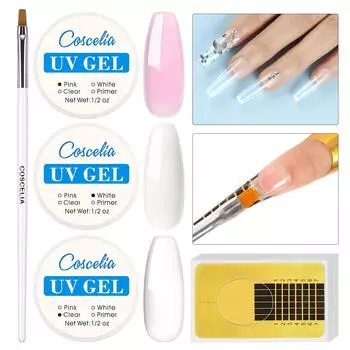 COSCELIA 15 мл УФ-гель для наращивания ногтей, набор накладных ногтей с УФ-гелевой кистью, формы для ногтей, маникюрный набор для наращивания ногтей, набор художественных гелей