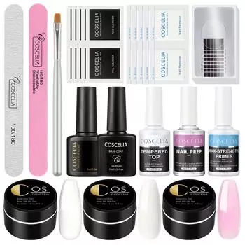 COSCELIA 15 мл УФ-твердый гель для наращивания накладных ногтей с дегидратором для подготовки ногтей, грунтовка, матовое верхнее покрытие, базовое покрытие для наращивания ногтей, набор гелей для дизайна ногтей