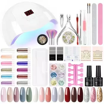 COSCELIA 16 шт. Цветной гель для ногтей Лак И Впитывание Сверху Базовое Покрытие 36 Вт Лампа для ногтей Украшение ногтей Блестящая пудра для дизайна ногтей