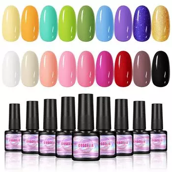 COSCELIA 18 шт. Гель-лак для ногтей Красочный модный Vanish Soak Off Гель-лак 7 мл Маникюрный лак для дизайна ногтей Набор для домашнего салона УФ-светодиодный полуперманентный чистый гель