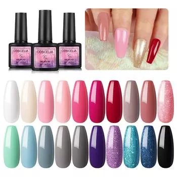 COSCELIA 20 цветов чистый гель-лак для ногтей для дизайна ногтей полный маникюрный набор набор УФ-гелей красочный гель-лак для замачивания УФ-светодиодный набор полуперманентных гель-лаков